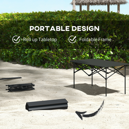 Outsunny Portable Folding Camping Table with Roll-Up Aluminium Top & Carry Bag