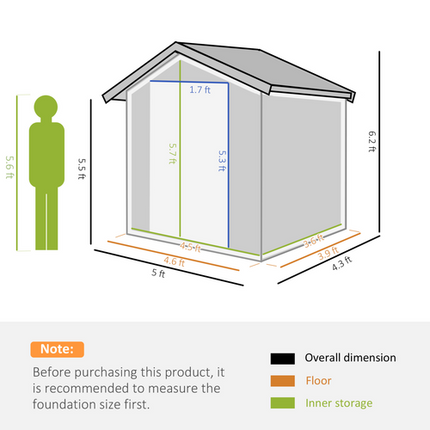 Grey Outdoor Metal Shed 152x132x188 cm with Sliding Door and Sloped Roof – Tool Storage House
