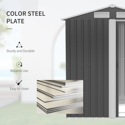 Grey Outdoor Metal Shed 152x132x188 cm with Sliding Door and Sloped Roof – Tool Storage House