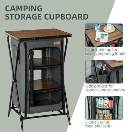 Outsunny Foldable Camping Kitchen Cupboard – Aluminium Cook Station with Carry Bag