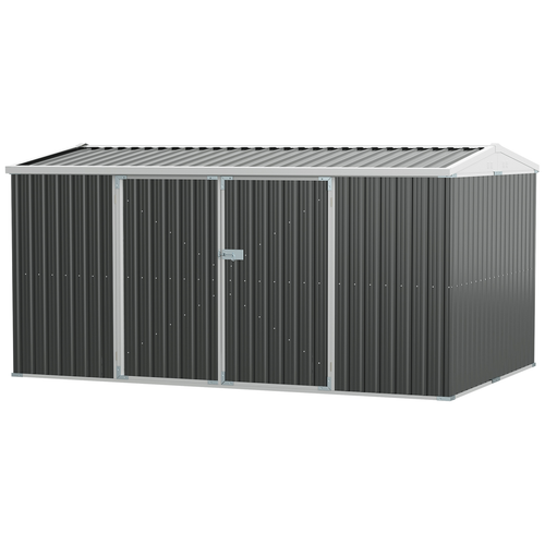 Grey Steel Garden Shed with Lockable Door – Backyard Outdoor Tool Storage Box