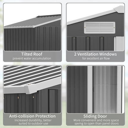 Grey Outdoor Metal Shed 152x132x188 cm with Sliding Door and Sloped Roof – Tool Storage House
