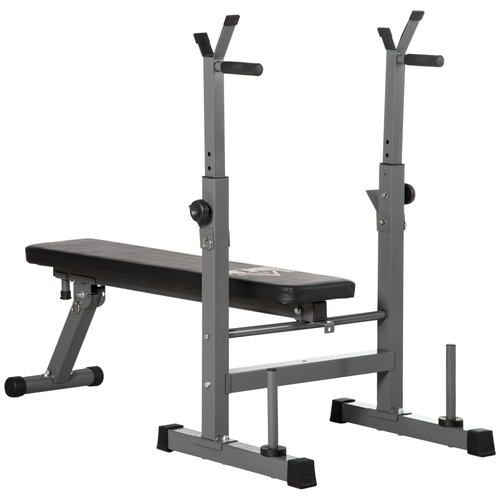 HOMCOM Adjustable Foldable Weight Bench with Barbell Rack and Dip Station