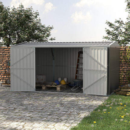 Grey Steel Garden Shed with Lockable Door – Backyard Outdoor Tool Storage Box