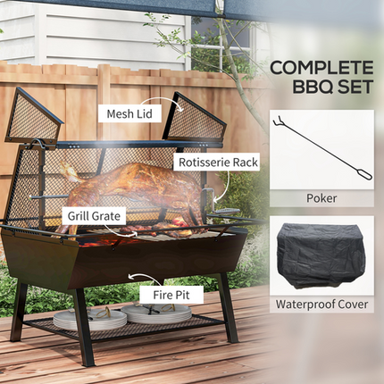 Outsunny 3-in-1 Rotisserie BBQ Grill, Roaster & Fire Pit for Outdoor Picnic and Camping