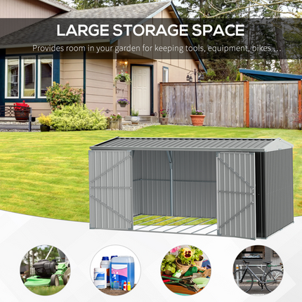 Grey Steel Garden Shed with Lockable Door – Backyard Outdoor Tool Storage Box