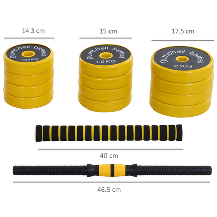 HOMCOM 20KG Barbell and Dumbbell Set – Fitness Training with Clamp Rod and Plates
