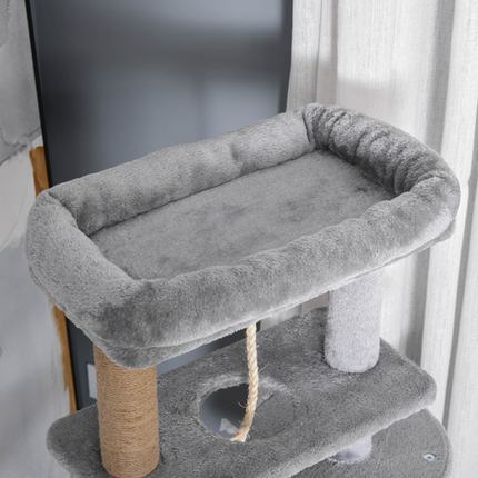 Cat Tree Tower with Scratching Post, Hammock, Hanging Ball, Condo & Teasing Rope