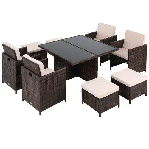 9-Piece Rattan Garden Dining Set – 8 Wicker Chairs, Footrest & Table