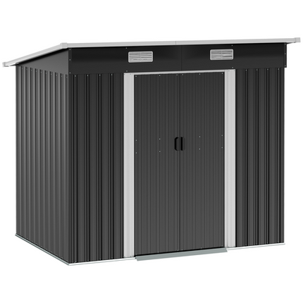 Black Metal Garden Tool Shed 6.8 x 4.3ft – Backyard Outdoor Storage Cabinet