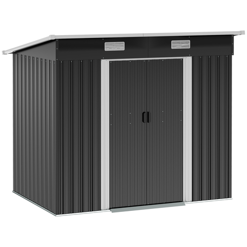 Black Metal Garden Tool Shed 6.8 x 4.3ft – Backyard Outdoor Storage Cabinet