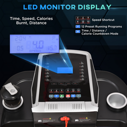 HOMCOM Folding Electric Treadmill – 12km/h Running Machine with Incline & LED Display