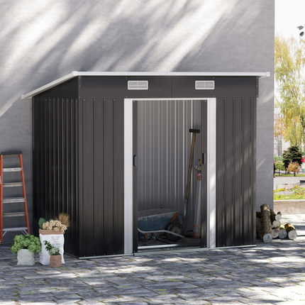 Black Metal Garden Tool Shed 6.8 x 4.3ft – Backyard Outdoor Storage Cabinet