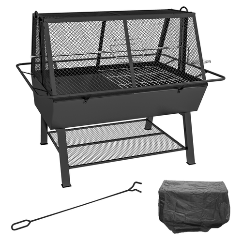 Outsunny 3-in-1 Rotisserie BBQ Grill, Roaster & Fire Pit for Outdoor Picnic and Camping