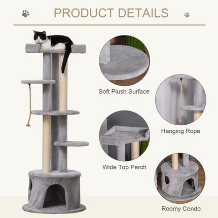 Multi-Level Cat Tree Tower for Kittens – Scratching Post, Condo & Plush Perches