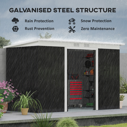Galvanized Steel Garden Shed 9 x 4FT – Double Door Outdoor Storage Building, Grey