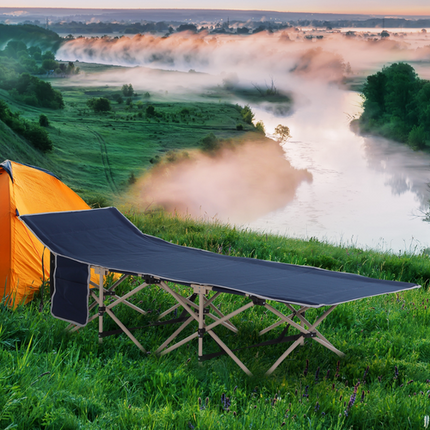 Outsunny Single Portable Military Sleeping Cot – Blue Compact Outdoor Bed