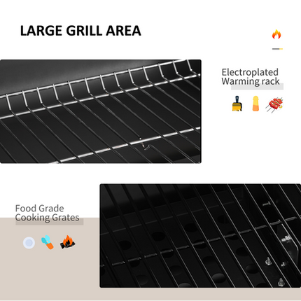 Outsunny Charcoal BBQ Grill Trolley with Shelf, Side Thermometer - Black Steel