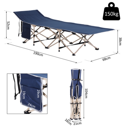 Outsunny Single Portable Military Sleeping Cot – Blue Compact Outdoor Bed