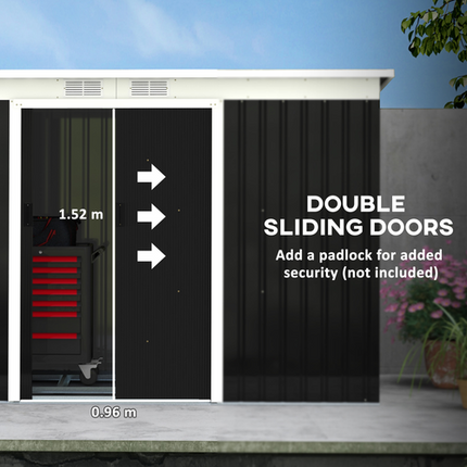 Galvanized Steel Garden Shed 9 x 4FT – Double Door Outdoor Storage Building, Grey
