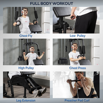 HOMCOM Multifunction Home Gym Machine with 45kg Weight Stack – Full Body Workout