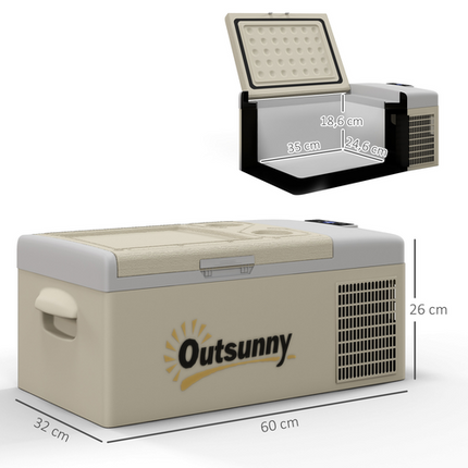 Outsunny 16L Portable Car Fridge Freezer – 12/24V DC & 100–240V AC – Khaki