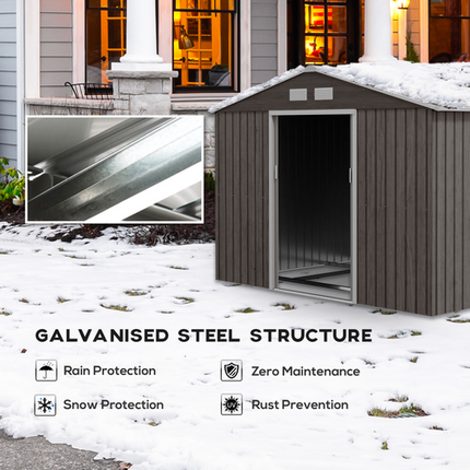 Grey Metal Garden Shed 9 x 6FT with Foundation & Ventilation – Outdoor Storage Building