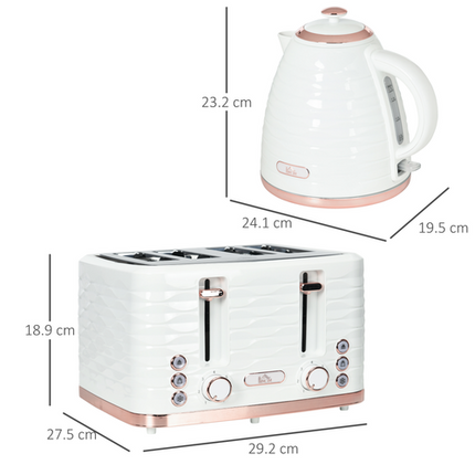 HOMCOM 1.7L Rapid Boil Kettle & 4-Slice Toaster Set – White