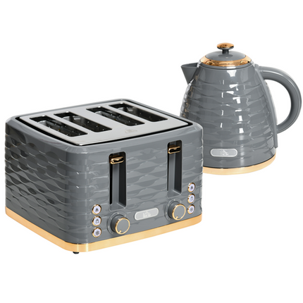 HOMCOM 1.7L Rapid Boil Kettle & 4-Slice Toaster Set – Grey