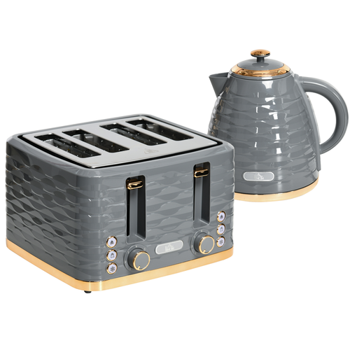 HOMCOM 1.7L Rapid Boil Kettle & 4-Slice Toaster Set – Grey