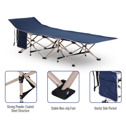 Outsunny Single Portable Military Sleeping Cot – Blue Compact Outdoor Bed