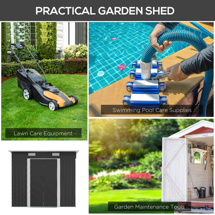 Black Metal Garden Tool Shed 6.8 x 4.3ft – Backyard Outdoor Storage Cabinet