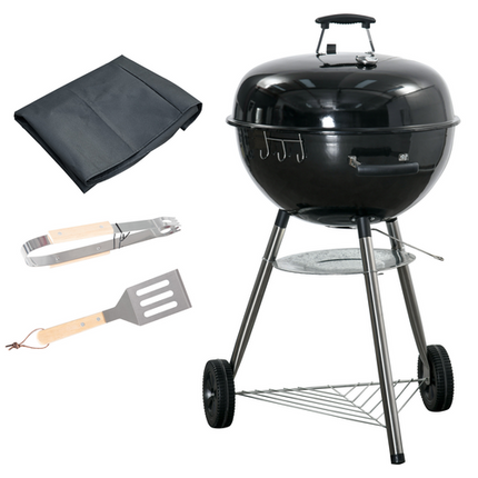 Outsunny Portable Kettle Charcoal BBQ Grill Smoker with Lid, Cover and Thermometer