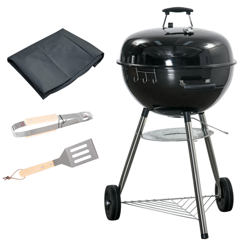 Outsunny Portable Kettle Charcoal BBQ Grill Smoker with Lid, Cover and Thermometer