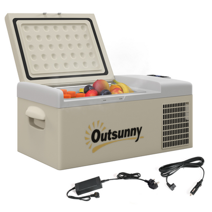Outsunny 16L Portable Car Fridge Freezer – 12/24V DC & 100–240V AC – Khaki