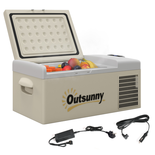 Outsunny 16L Portable Car Fridge Freezer – 12/24V DC & 100–240V AC – Khaki