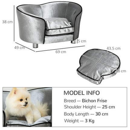 Modern Dog Sofa Couch – Puppy & Kitten Lounge with Storage Pocket & Cushion