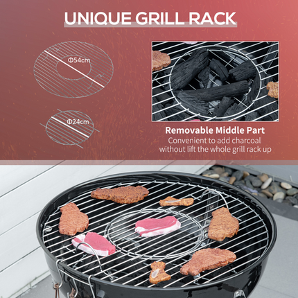 Outsunny Portable Kettle Charcoal BBQ Grill Smoker with Lid, Cover and Thermometer