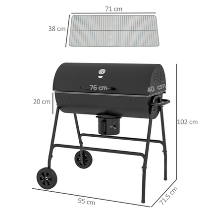 Outsunny Barrel Charcoal BBQ Grill Trolley with Ash Catcher and Thermometer