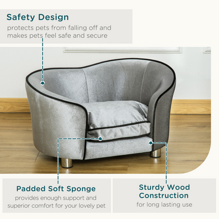Modern Dog Sofa Couch – Puppy & Kitten Lounge with Storage Pocket & Cushion