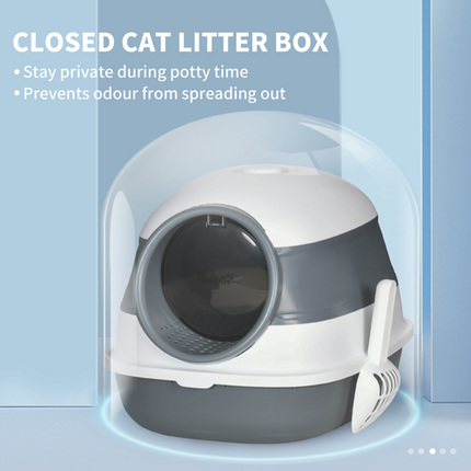 Enclosed Cat Litter Box – Covered Toilet Tray for Cats – Grey