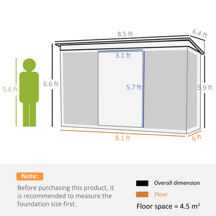 Grey Metal Garden Shed with Double Sliding Doors – Outdoor Tool Organizer for Backyard