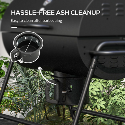 Outsunny Barrel Charcoal BBQ Grill Trolley with Ash Catcher and Thermometer