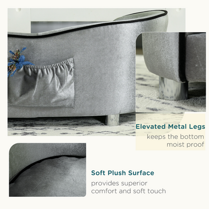 Modern Dog Sofa Couch – Puppy & Kitten Lounge with Storage Pocket & Cushion