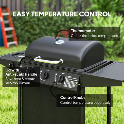 Outsunny 4 Burner Gas BBQ Grill with Lid - Portable Outdoor Grill - Black