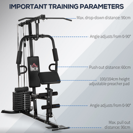 HOMCOM Multifunction Home Gym Machine with 45kg Weight Stack – Full Body Workout