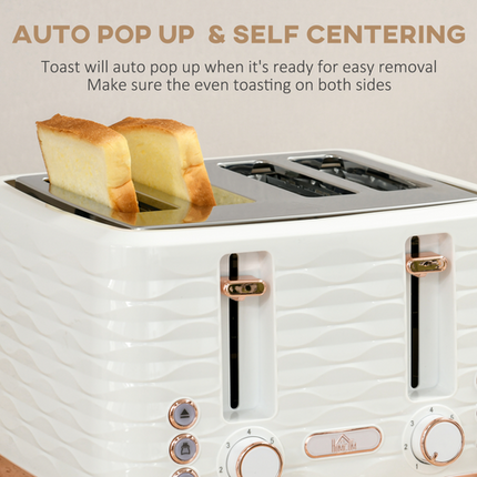 HOMCOM 1.7L Rapid Boil Kettle & 4-Slice Toaster Set – White