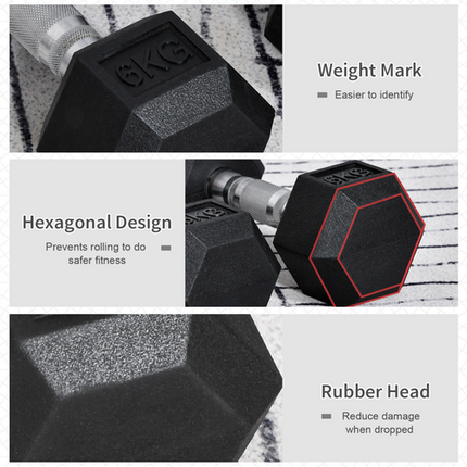 HOMCOM Hex Dumbbell Set 2x6kg – Home Gym Weight Lifting Kit