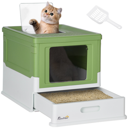 Hooded Cat Litter Box – Light Green Pet Toilet Tray with Lid