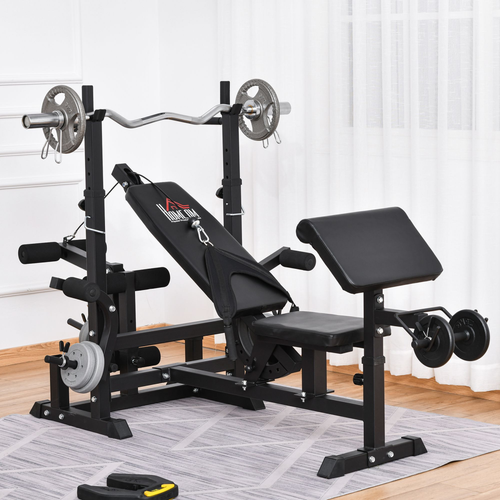 HOMCOM Multi-Exercise Weight Bench – Bench Press & Leg Extension for Full Body Workout